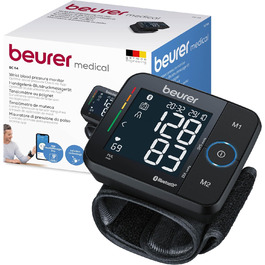 Тонометр Beurer BC 54 на зап'ясті з технологією Inflation, індикатор ризику, визначення аритмії, об'єм зап'ястя 13,5-21,5 см, з додатком, передача даних до Apple Health та ін. 2 x 60 місця для зберігання даних