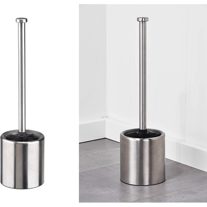 Набір для туалету Bambelaa: щітка для унітазу, гачок, контейнер з нержавіючої сталі, скло, чорний, срібний (10 x 36,5 см)