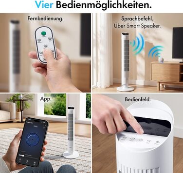 VonHaus Турмовентилятор 102 см, Електричний вентилятор зі WiFi, Управління Alexa/Google Home, Пульт, Таймер 12 год, Обертання 70°, для дому та офісу, Білий