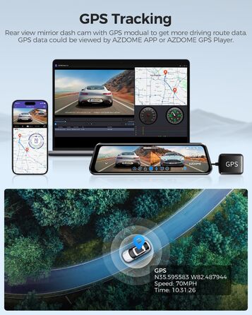 Dashcam AZDOME PG17 4K: Дзеркало заднього виду з відеозаписом, WiFi, GPS, нічне бачення, голосове керування, 64GB карта в комплекті
