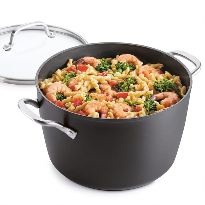 KitchenAid 80128 Hard Anodized Induction Stock Pot with Lid, Nonstick Coating, Aluminum, Matte Black Stock Pot (8 Quart)