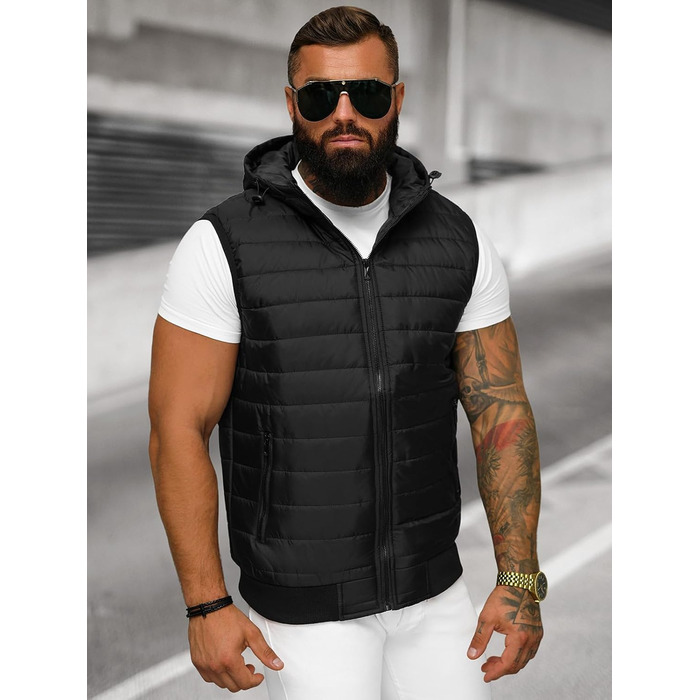 Чоловіча степкова жилетка OZONEEE з капюшоном, чорна, XL. Спортивна жилетка без рукавів для перехідного сезону, модель 777/892KA