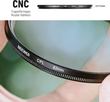 Набір фільтрів NEEWER 62mm ND/UV/CPL: ND2, ND4, ND8, UV, CPL, FLD, з кришкою об'єктива та блендою