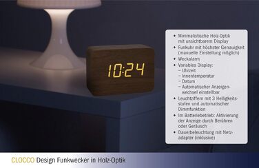 Бездротовий будильник TFA Dostmann Design Clocco з термометром, під дерево, коричневий/помаранчевий, 60.2549.08