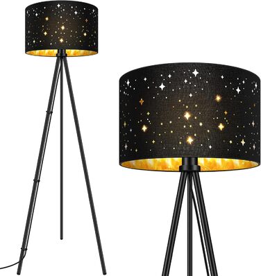 AUQUEE LED-стійка лампа для вітальні, 6W, сучасна тринога з металу, декоративний плафон, вимикач на корпусі, ретро лампа для читання, для вітальні, спальні (зірка+чорний та золото)