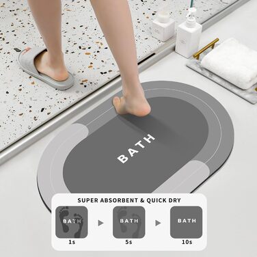 Килимок для ванної кімнати, гумовий, швидковисихаючий, неслизький, 40 x 60 см (Світло-сірий)