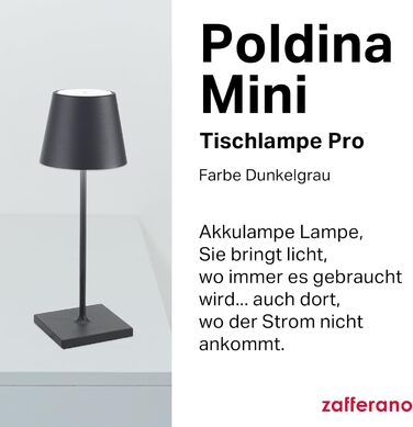 Zafferano Poldina Pro Mini: Бездротова LED-лампа для дому та вулиці, сенсорне керування, диммер, 30 см, темно-сірий
