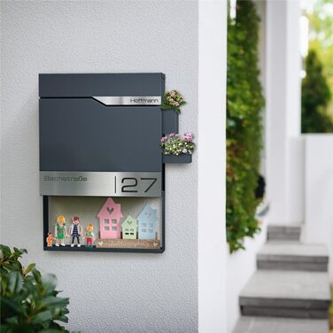 Поштовий ящик Metzler Anthrazit RAL 7016 з газетницею та табличкою з нержавіючої сталі V2A, антикорозійний, сучасний, 10 років гарантії на запчастини