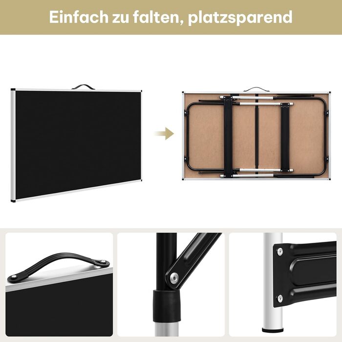 Стіл кемпінговий розкладний eSituro алюмінієвий, регульована висота 100x60x73-94 см, стільниця MDF, чорний