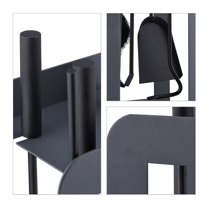 Relaxdays 5-Piece Fireplace Set in Grey/Black
