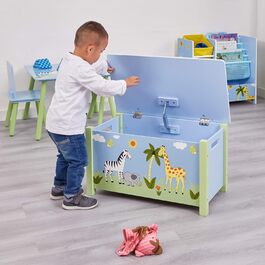 Велика дерев'яна ігрова скриня Liberty House Toys Safari з кришкою, синя, 49.5x68x39 см