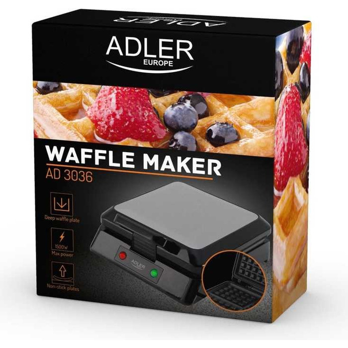 Вафельниця ADLER AD3036, 1500 Вт, сріблястий/сірий