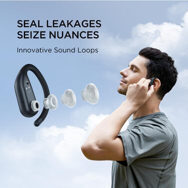 1MORE Fit S50: Бездротові навушники-вкладки для спорту з мікрофоном, Bluetooth 5.3, ENC шумозаглушення, IPX7, 38 годин роботи, швидка зарядка (Чорний)