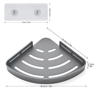 FIISAYL Shower Shelf No Drilling Shower Rack Corner Bathroom Organizer Shower Basket, Shower Corner Shelf with 4 Hooks Space Aluminum Wall Mount Grey, 2 Pack