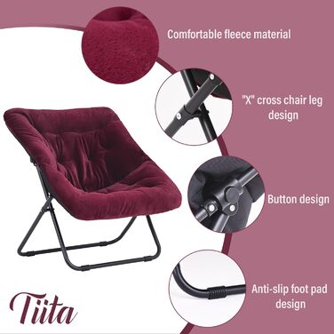 Крісло Tiita Moon Chair без пуфа, м'яке штучне хутро, металевий каркас, бордовий – розкладне крісло для спальні, вітальні, гуртожитку, саду