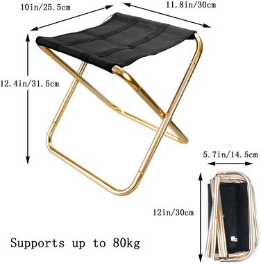 Foldable Small Portable Folding Stool, Mini Outdoor Camping Folding Chairs, Lightweight Folding Camping Stool for Camping, Fishing, Picnic, Travel and Hiking (10x11.8x12.4 inches, Black)