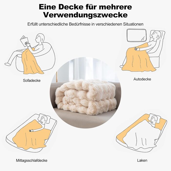 Плед Ergocar з м'якого штучного хутра, 160x200 см, світло-блакитний | Плед для дивану, крісла, ліжка