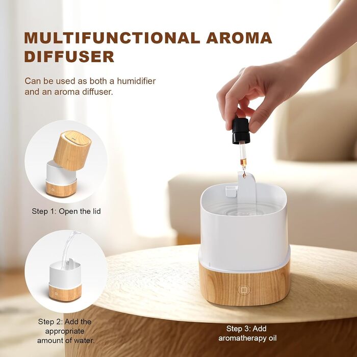 Дифузор ароматерапевтичний ультразвуковий 125мл, зволожувач повітря з LED-підсвіткою 7 кольорів, функція автовимкнення, для дому та офісу (Береза)