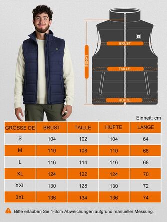 Обогреваемая жилетка UNBON для мужчин и женщин с Powerbank 10000mAh USB, 3 режима нагрева, 6 зон обогрева, жилетка-куртка с аккумулятором (M, Синий)