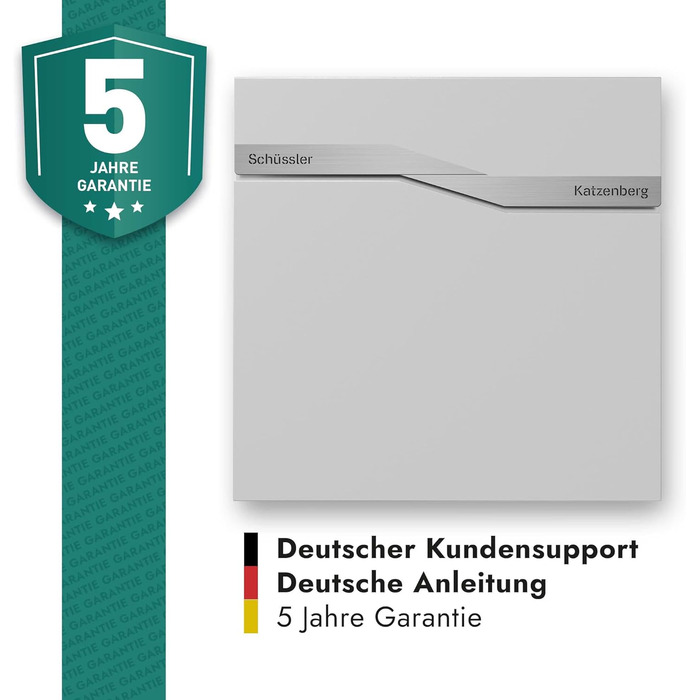 Поштовий ящик білий з газетницею TRELLEBORG (RAL 9016), персоналізований, з цинкової сталі з ім'ям сім'ї, вулицею та номером будинку, комплект для монтажу (2 прізвища)