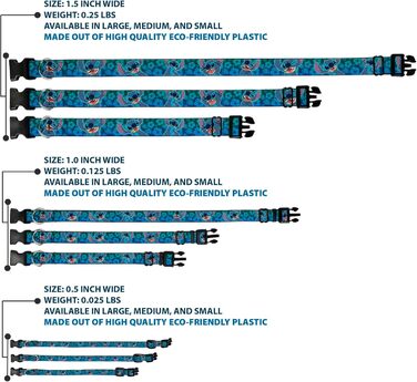 Нашийник Buckle-Down з пластиковим затискачем - Stitch Expressions/Колаж гібіскусу зелено-блакитний градієнт, ширина 2.5 см, підходить для шиї 38-66 см - Великий