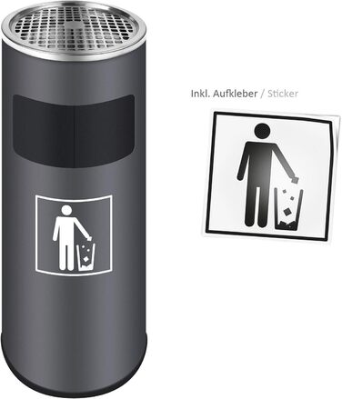 WELLGRO Standaschenbecher з нержавіючої сталі 2в1 для вулиці: попільничка та сміттєвий бак сірого кольору. Великий попільничник для тераси, входу та комерційних приміщень, стійкий до погодних умов.