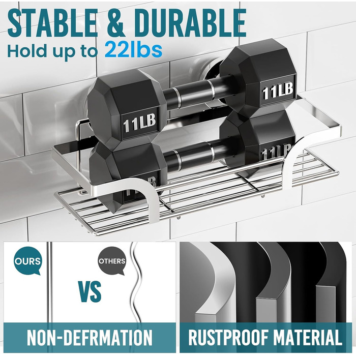 Поличка для душу TAILI без свердління, регульована, набір 2 шт. з гачками, нержавіюча сталь, чорний/срібний, органайзер для душу, кухні, ванної кімнати