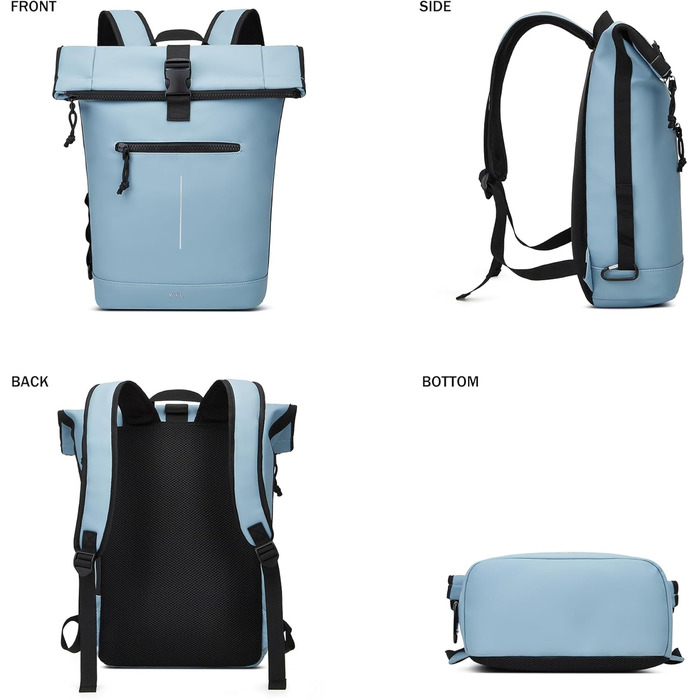 Водонепроникний рюкзак YTL Rolltop з відділенням для ноутбука 17 дюймів, великий рюкзак для жінок та чоловіків, для подорожей, школи, університету, велосипеда (Світло-блакитний)
