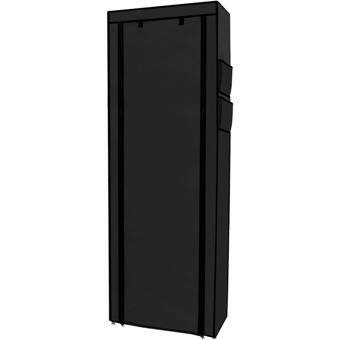INTIRILIFE Folding Wardrobe 170x58x28 cm in Raven BLACK - with Zipper Fabric Wardrobe, Clothes Rack, Shoe Shelf with 9 Storage Compartments - Camping Storage Box, Textile Wardrobe