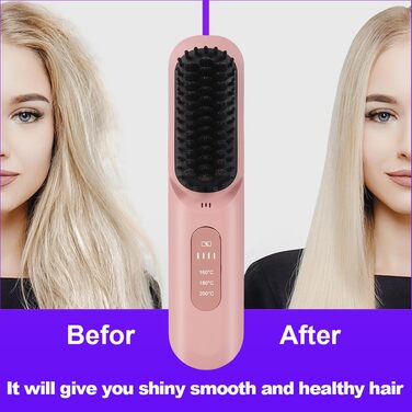 Бездротова випрямляч для волосся LOPHE з LED-дисплеєм, 3 температурні режими, акумулятор, для випрямлення волосся та бороди, білий (рожевий)