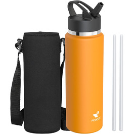 AORIN Stainless Steel Water Bottle, 500ml/750ml/1L Leak-Proof Water Bottle with Straw, BPA-Free Drinking Bottle for Kids, Vacuum Insulated Thermos for Sports, School, Fitness, Outdoor (1000 ml, Mango)