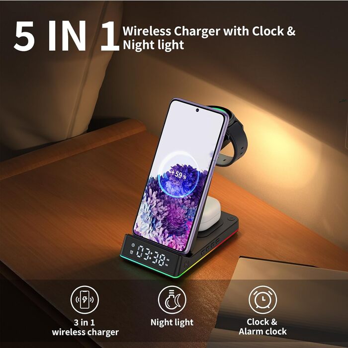 Бездротова зарядка Induktive 3-в-1 для Samsung Galaxy S24/S20 (Ultra), Buds+/Pro/2, Watch 5/5 Pro - швидка зарядка