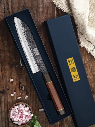 Японський ніж Kiritsuke HOSHANHO 23 см, професійний кухонний ніж з 9 шарів вуглецевої сталі, ніж шеф-кухаря, універсальний ніж з подарунковою коробкою (18 см ніж Сантоку)