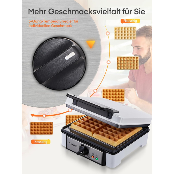 Електричний вафельниця FOHERE 2 шт. | 1200 Вт | Вафельниця, гриль для сендвічів, тостер | Антипригарне покриття