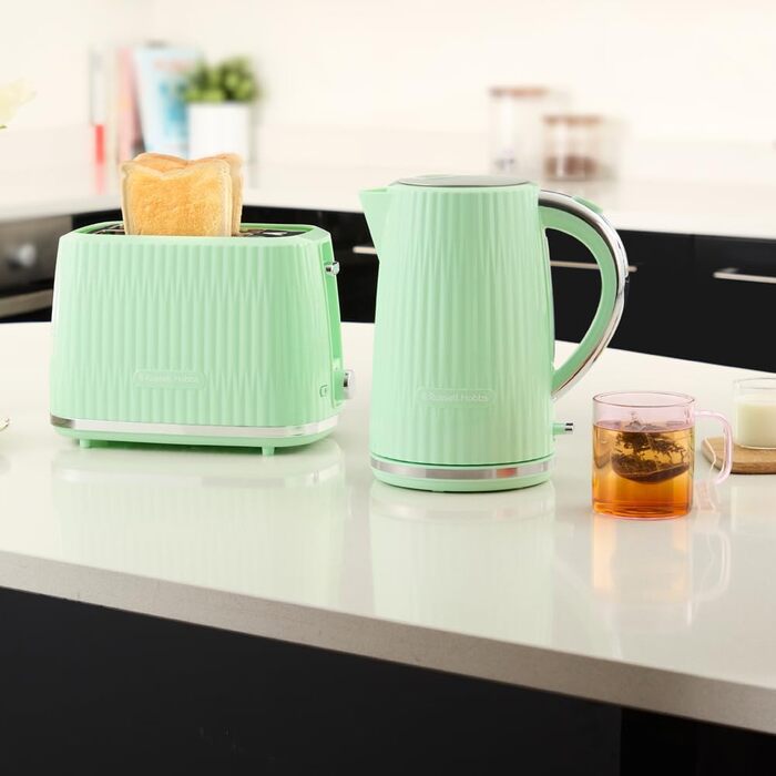 Тостер Russell Hobbs Eden з 6 рівнями підсмажування, підйомний механізм, функції розморожування, підігріву та зупинки, зйомний піддон для крихт, насадка для тостів, колір Pistazie (27374-56)