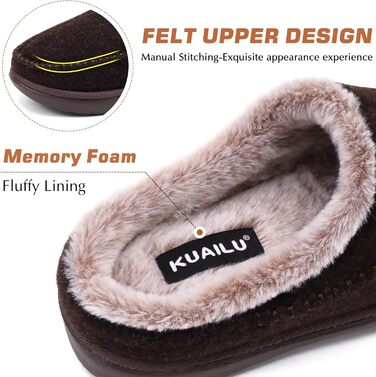 Чоловічі капці KuaiLu з піною з пам'яті, зручні, ручної роботи, з мікрозамшею, Slip-On, з підтримкою склепіння стопи, з теплим штучним хутром, гумова підошва, для дому та вулиці (41 EU, Колір: Коричневий)
