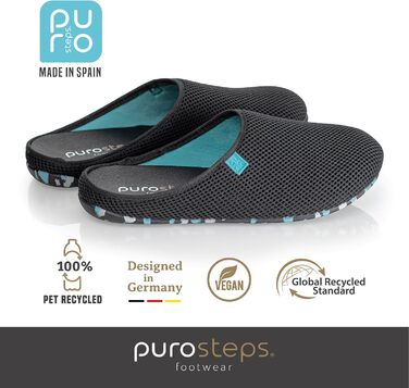 Домашні капці Purosteps Fieltro-Casa-Eco: Екологічні тапочки з переробленого PET (Іспанія), чорно-бірюзові, розмір 44 EU, унісекс, преміум-якість