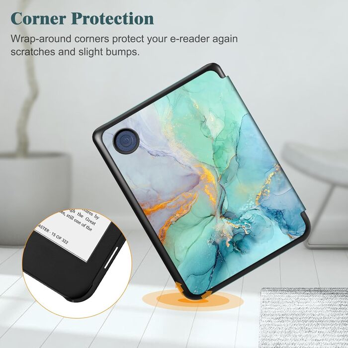 Чохол Fintie для електронних книг Tolino Shine Color/Shine(2024)/Shine 4(2022) & Kobo Clara Colour/Clara BW(2024)/Clara 2E(2022) з авто-вимкненням та магнітним закриттям, блакитний мармур
