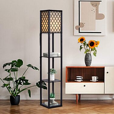 Стельова лампа RELAX4LIFE з 3 полицями, 26 x 26 x 160 см, чорна (Модель 2)