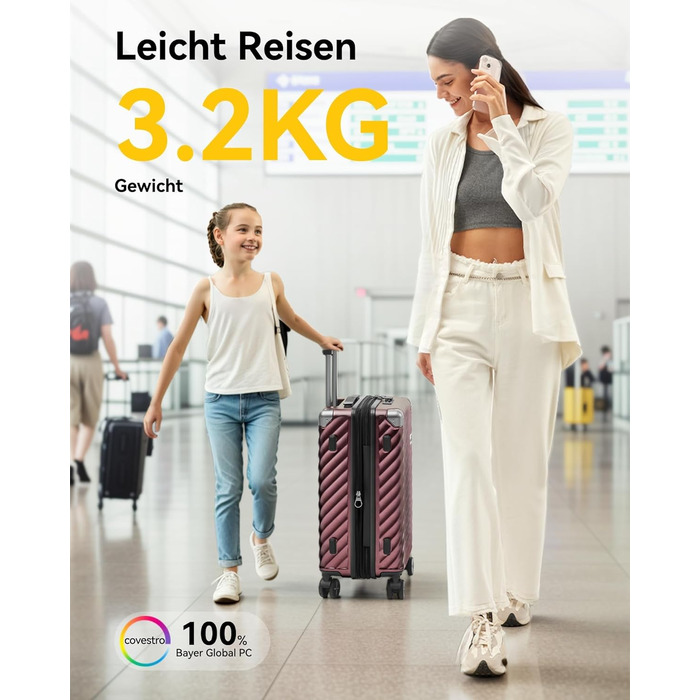 LUGGEX Carry-on Suitcase Hard Shell with Wheels - Expandable to 38L - Robust Polycarbonate for Stress-Free Travel (Black, 55*35*23CM)