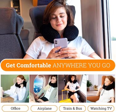 Подушка для шиї AERIS Reisen - подушка для сну з memory foam та чохлом з велюру - для подорожей (літак, авто, поїзд) та дому