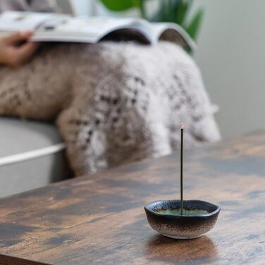 Asayu Japan Mini Incense Holder - Aquamarine - For 83 mm Incense Sticks, Made in Japan, Traditional Ceramic Ash Catcher, Includes Detachable Brass Stand - For Yoga, Meditation, and Relaxation