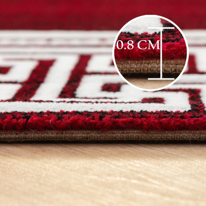 Килим для вітальні, спальні, їдальні, коридору, кухні. Сучасний килим з геометричним малюнком, короткий ворс, легко чистити. Колір: червоний, 140 x 200 см