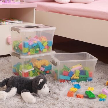 Citylife 6-Piece Storage Box Set, 5L Capacity with Lid and Closure Clips, Handle, Stackable, Transparent Box, for Living Room, Bedroom, Garage, 21.4 * 14.5 * 15.5cm