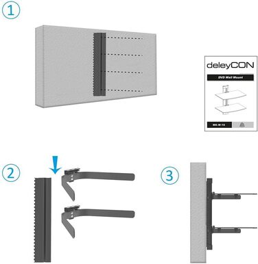 Скляна настінна полиця deleyCON для мультимедіа, DVD, Blu-Ray, ігрових консолей та Hi-Fi, подвійна, 2 полички, загартоване скло