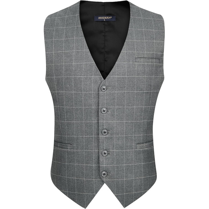 Жилет для костюма чоловічий HISDERN, бавовна, в клітинку, світло-сірий, розмір XL