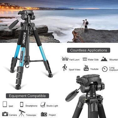 Штатив ZOMEI Q111 для камери та смартфона, алюмінієвий, легкий, 47–140 см (Блакитний)