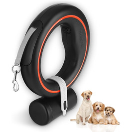 Висувна поводок для собак, ручне кріплення, 360°, без спутанню, 3 м, з тримачем для відходів, для середніх та маленьких собак (чорний/зелений, чорний/помаранчевий)