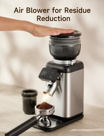 Професійна кавомолка Neretva з прецизійними жорнами, 40 штук. Електрична кавомолка з рівномірним помелом, антистатична, без залишків. Підходить для еспресо, фільтр-кави, френч-пресу, мока-кави. Сріблястий колір.