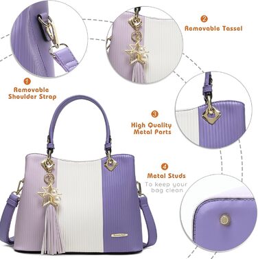 Сумка Pomelo Best жіноча через плече багатобарвна смугаста з внутрішніми кишенями (Ліловий/Білий/Фіолетовий)